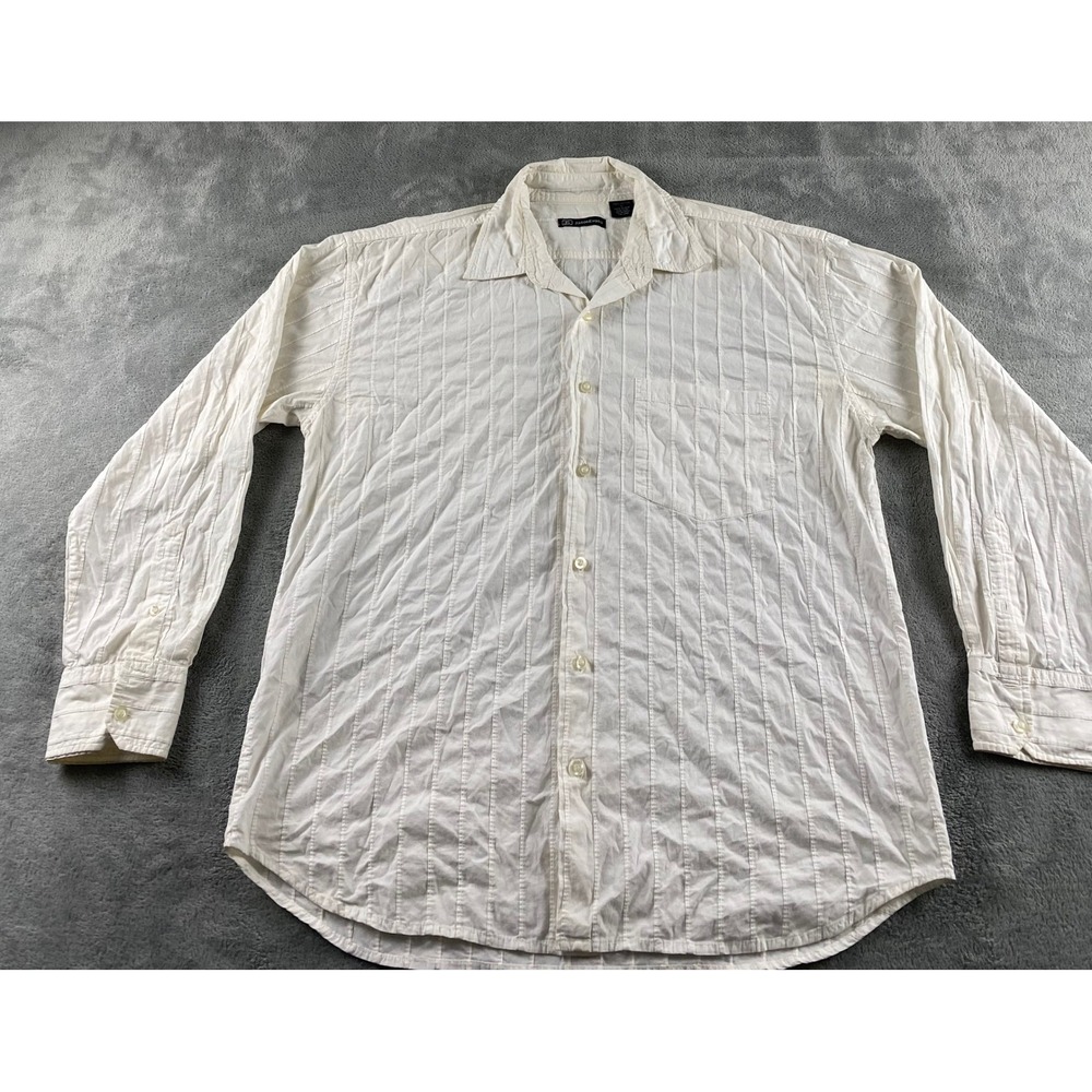 Jason Evans Mens XL Cream Textured Vertical Stripe Cotton Long Slv Button Shirt